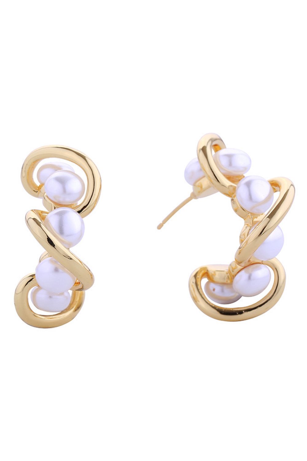 Gold Elegant 14K gold and white dipped wavy cluster pearl post earrings that blend timeless sophistication with modern design. Each earring features a lustrous pearl nestled within a delicate wavy cluster setting, measuring 2.7cm in diameter for a graceful, statement-making presence. Crafted from hypoallergenic brass with pearl accents, these earrings are designed for sensitive skin and comply with lead and nickel regulations. The post-back closure ensures secure, comfortable wear throughout the day. Perfec