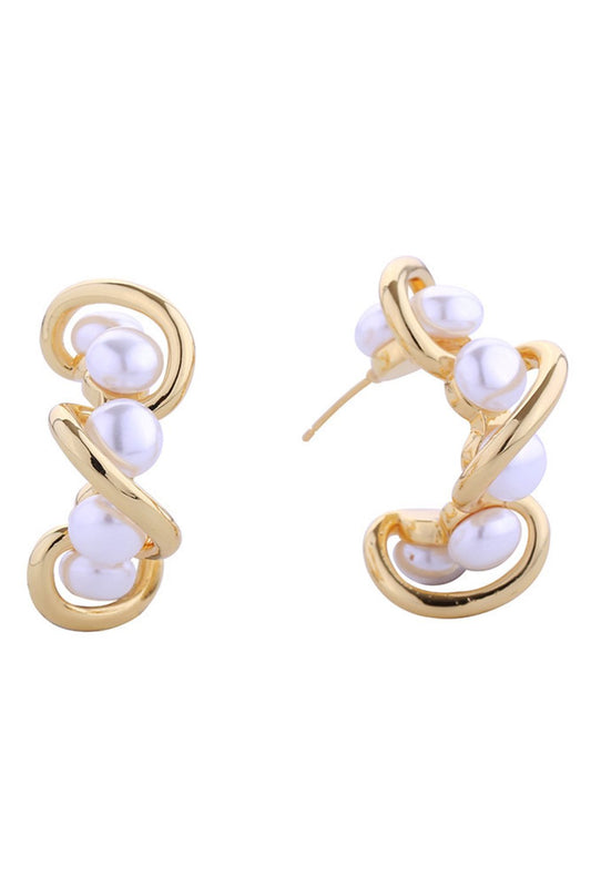 Gold Elegant 14K gold and white dipped wavy cluster pearl post earrings that blend timeless sophistication with modern design. Each earring features a lustrous pearl nestled within a delicate wavy cluster setting, measuring 2.7cm in diameter for a graceful, statement-making presence. Crafted from hypoallergenic brass with pearl accents, these earrings are designed for sensitive skin and comply with lead and nickel regulations. The post-back closure ensures secure, comfortable wear throughout the day. Perfec