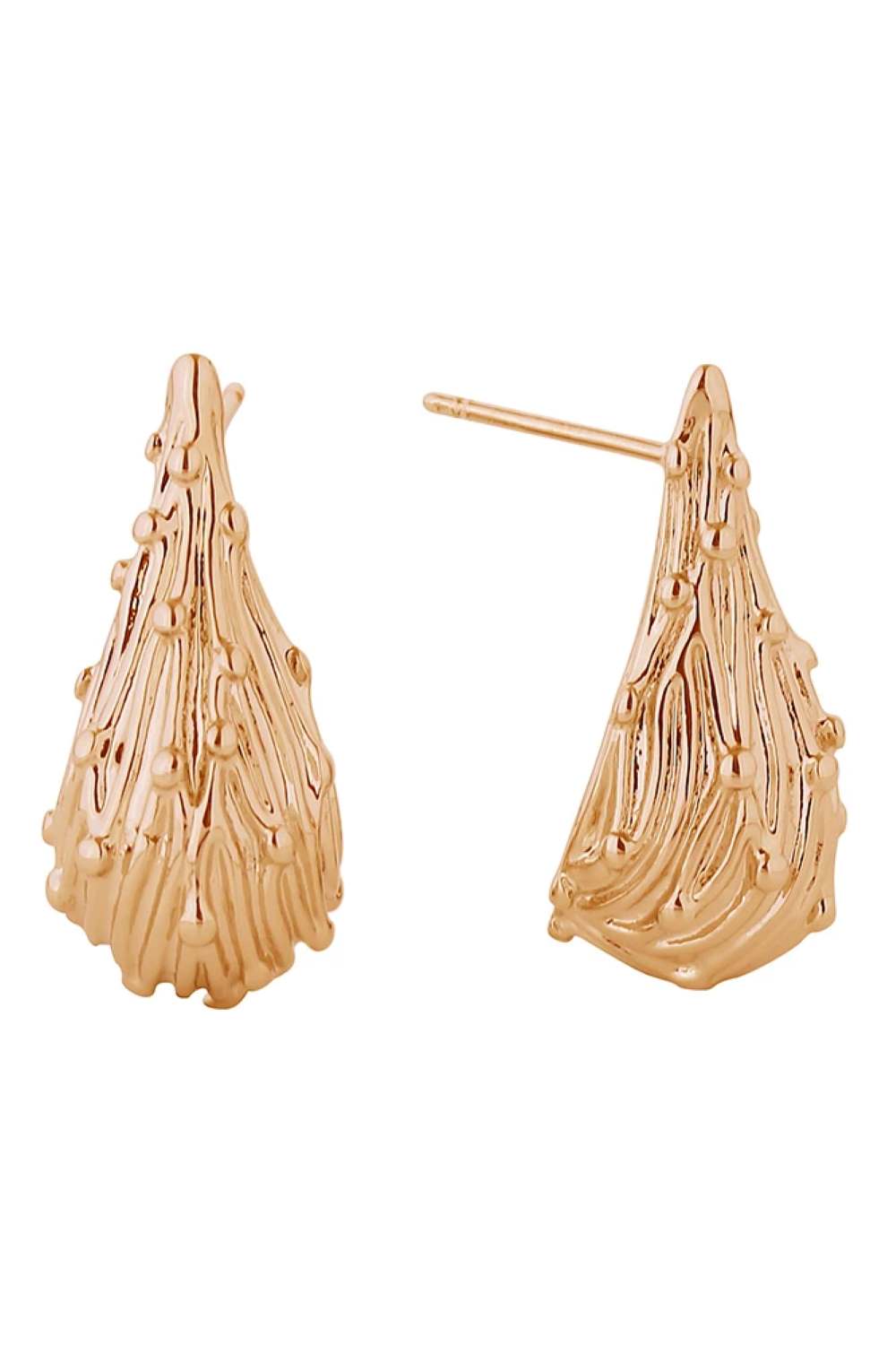 Gold Elegant teardrop post earrings featuring a delicate wrinkled texture, available in luxurious 14K gold or white gold dipping. Crafted from hypoallergenic brass, these earrings are perfect for sensitive skin. Each earring measures 2.4cm in diameter, offering a refined statement without overwhelming the ear. Made in Korea with meticulous attention to detail. Lead and nickel compliant for safe, worry-free wear.