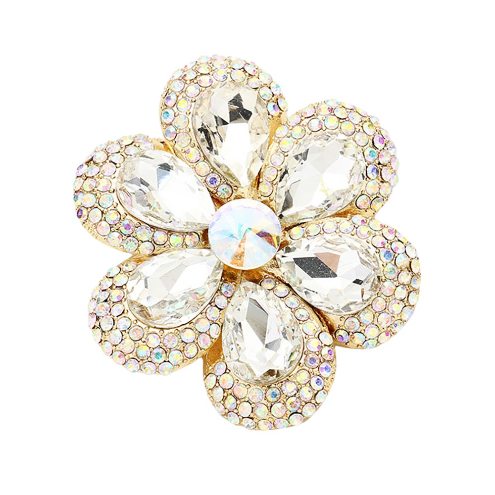 GoldCrystal Crystal Teardrop Cluster Flower Pin Brooch will add sparkle to any outfit. The intricate design and high-quality crystals create a stunning statement piece to enhance any garment. Perfect for weddings, parties, or special occasions. 