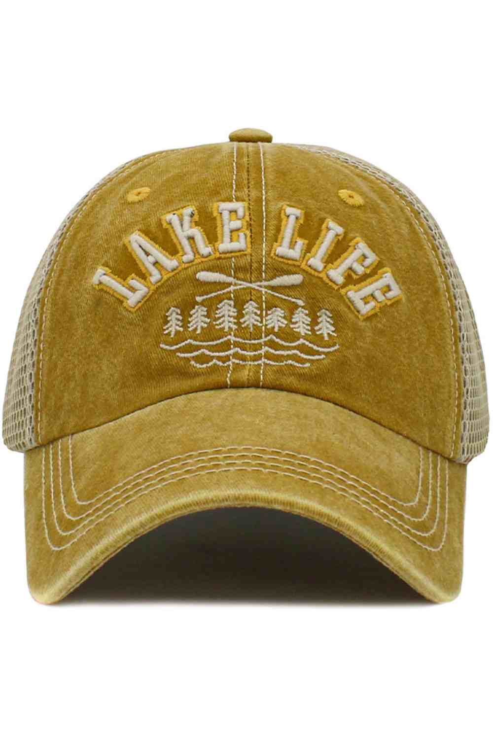Gold The LAKE LIFE Mesh Vintage Baseball Cap captures a relaxed, outdoor-inspired style with its classic vintage look and bold lettering. Featuring a breathable mesh back and comfortable fit, it’s perfect for everyday wear, weekend getaways, and laid-back lake days.