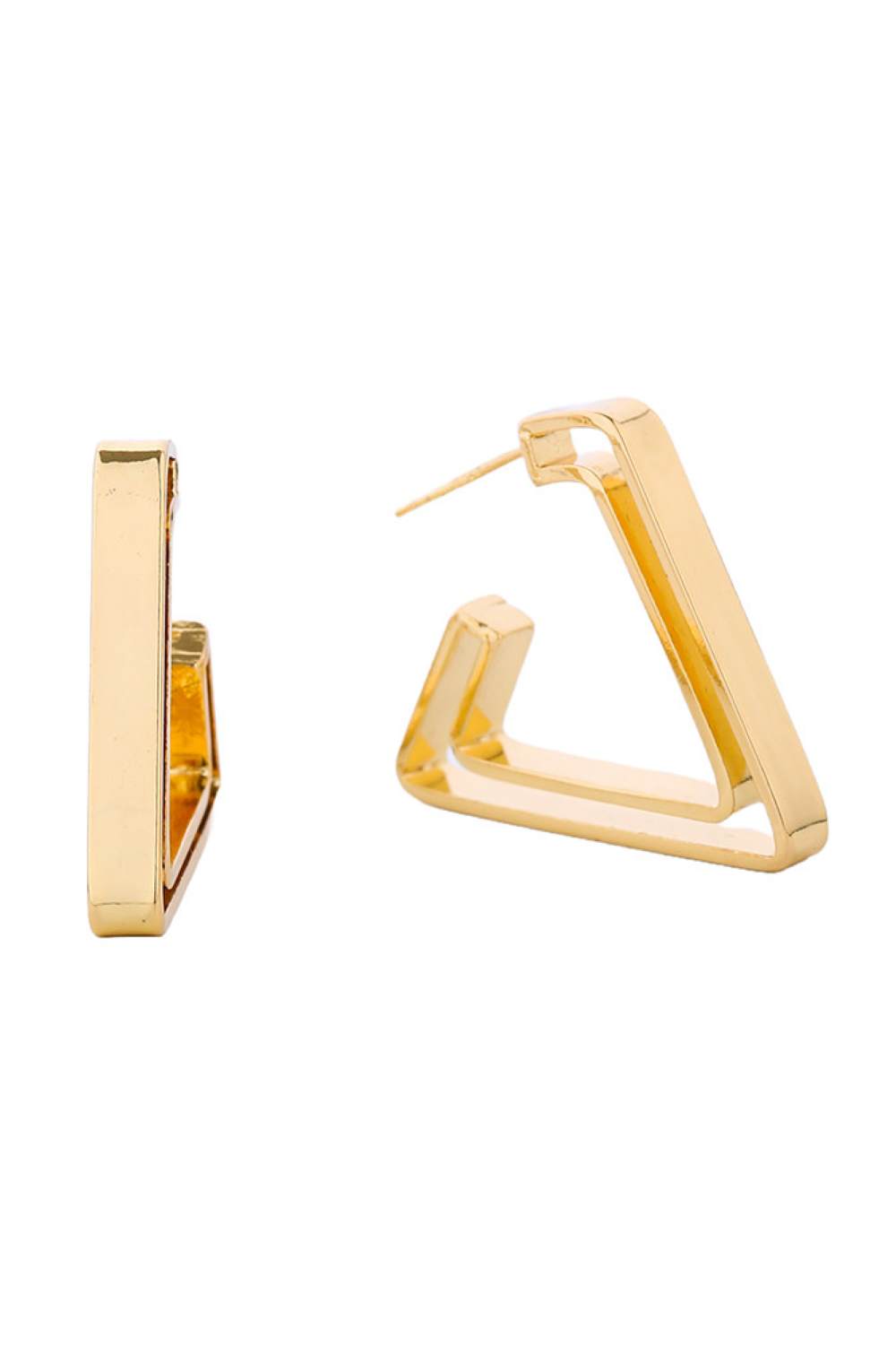 Gold Elegant triangle-shaped earring posts dipped in luxurious 14K gold plating. Perfect for creating custom jewelry pieces or refreshing your earring collection. These delicate posts feature a timeless geometric design that complements any style. Ideal for both everyday wear and special occasions. Crafted with quality materials for lasting beauty and durability.