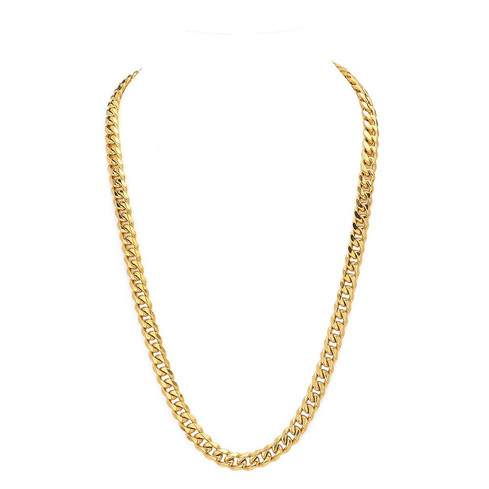 Gold 18K Gold Dipped Stainless Steel 30 Inch 8mm 6 Diamond Cut Cuban Chain Necklace features a sleek and modern design, with a 30 inch length and 8mm thickness. The diamond cut adds a touch of sparkle, making it perfect for any occasion. Made with quality materials, this necklace offers both durability and style. 