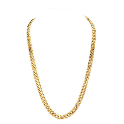 Gold 18K Gold Dipped Stainless Steel 30 Inch 8mm 6 Diamond Cut Cuban Chain Necklace features a sleek and modern design, with a 30 inch length and 8mm thickness. The diamond cut adds a touch of sparkle, making it perfect for any occasion. Made with quality materials, this necklace offers both durability and style. 