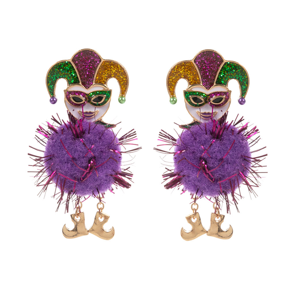 Gold Glittered Enamel Mardi Gras Jester Pom Pointed Earrings are a fun and festive addition to your jewelry collection. The glittered enamel adds a touch of sparkle, while the pointed design creates a unique and striking look. Perfect for Mardi Gras celebrations or any special occasion. 