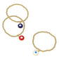 Gold Navy Stainless Steel Ball Evil Eye Charm Beaded Stretch Bracelet features a gold navy color and a charming design of the protective evil eye. Made with high-quality stainless steel, it measures 0.2" in height and is stretchable for a comfortable fit. The 0.5" X 0.5" charm adds a touch of unique elegance.