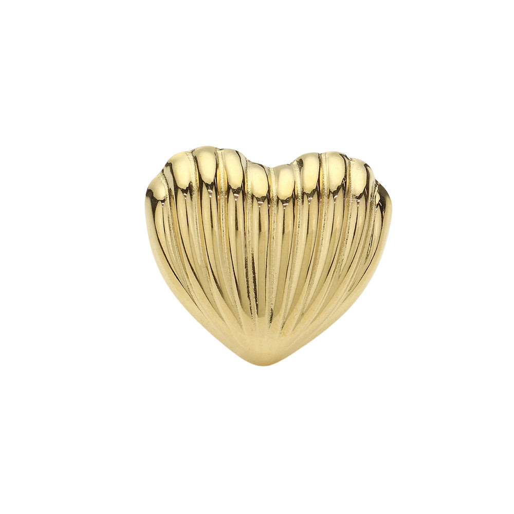 Gold Stainless Steel Ribbed Heart Adjustable Ring offers a stylish and durable option for everyday wear. Crafted from high-quality stainless steel, this ring features a ribbed design and an adjustable band for a comfortable fit. Perfect as a gift or a personal accessory, this ring is a versatile addition to any jewelry collection. 