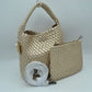 Golden This stylish everyday hobo bag features an all-over classic basket weave design and a slouchy silhouette. It is crafted with a seamless, integrated wide top handle that transitions directly into the main storage compartment for comfortable hand or shoulder carrying.