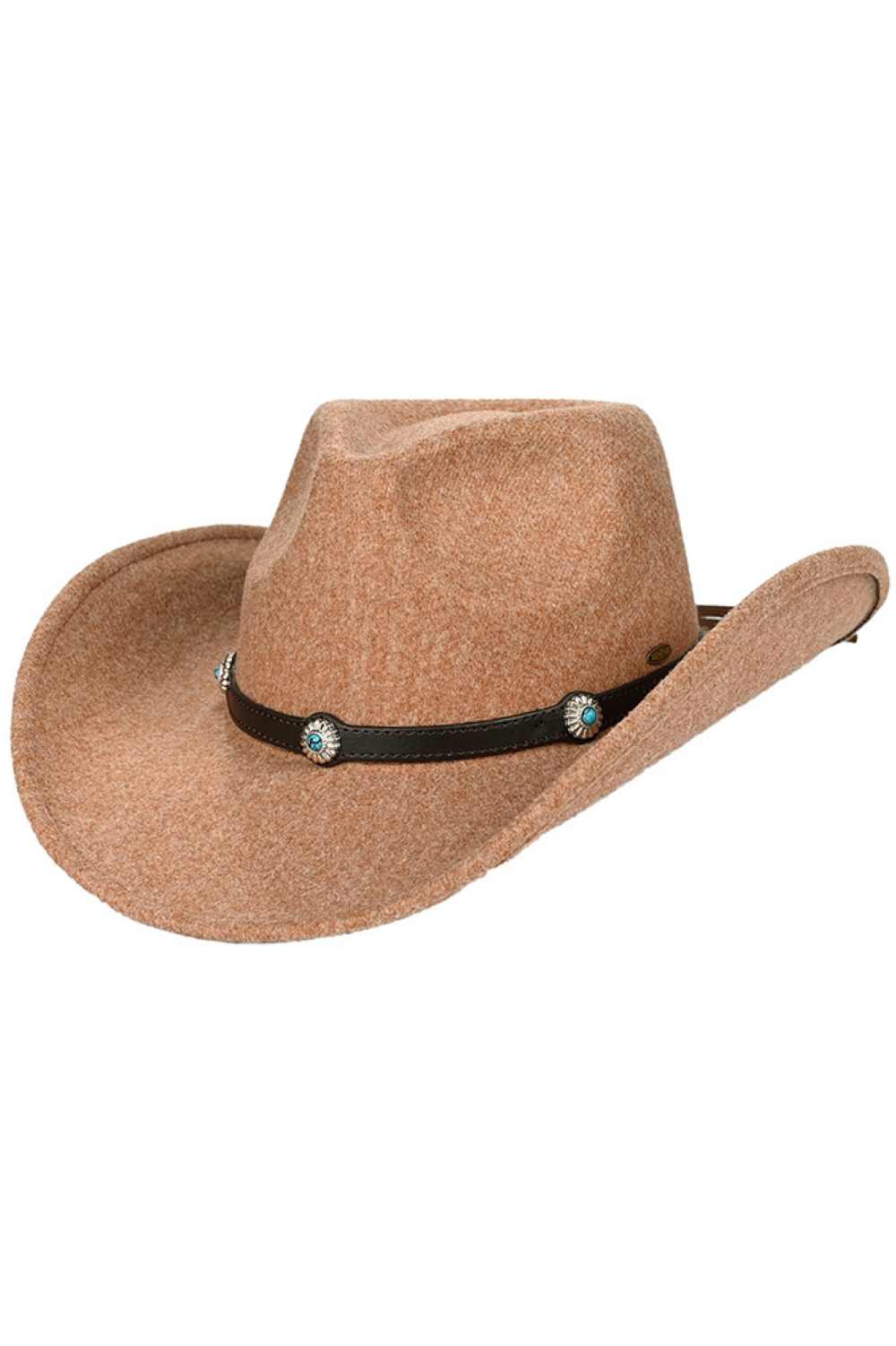 Golden Camel Experience Western style with the C.C Vegan Felt Cowboy Hat, crafted from 100% polyester for a soft, suede-like texture. Whether you're channeling traditional cowboy vibes or modern fedora flair, this durable hat transitions effortlessly between styles.