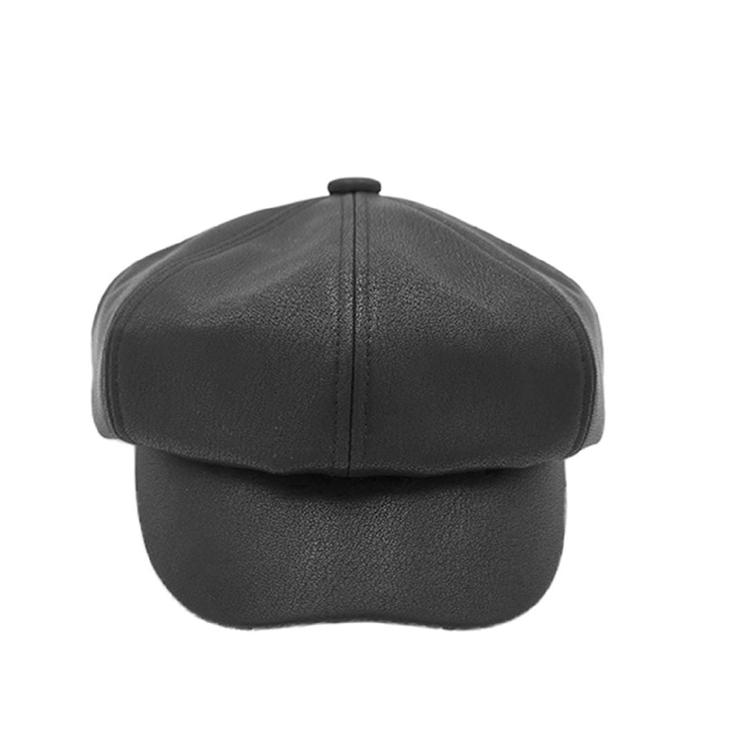 Gray Brown C.C Solid Faux Leather Newsboy Cap features a sleek, solid design crafted from high-quality faux leather for a stylish, modern look. The classic newsboy silhouette provides a comfortable fit, making it perfect for everyday wear or dressy occasions.