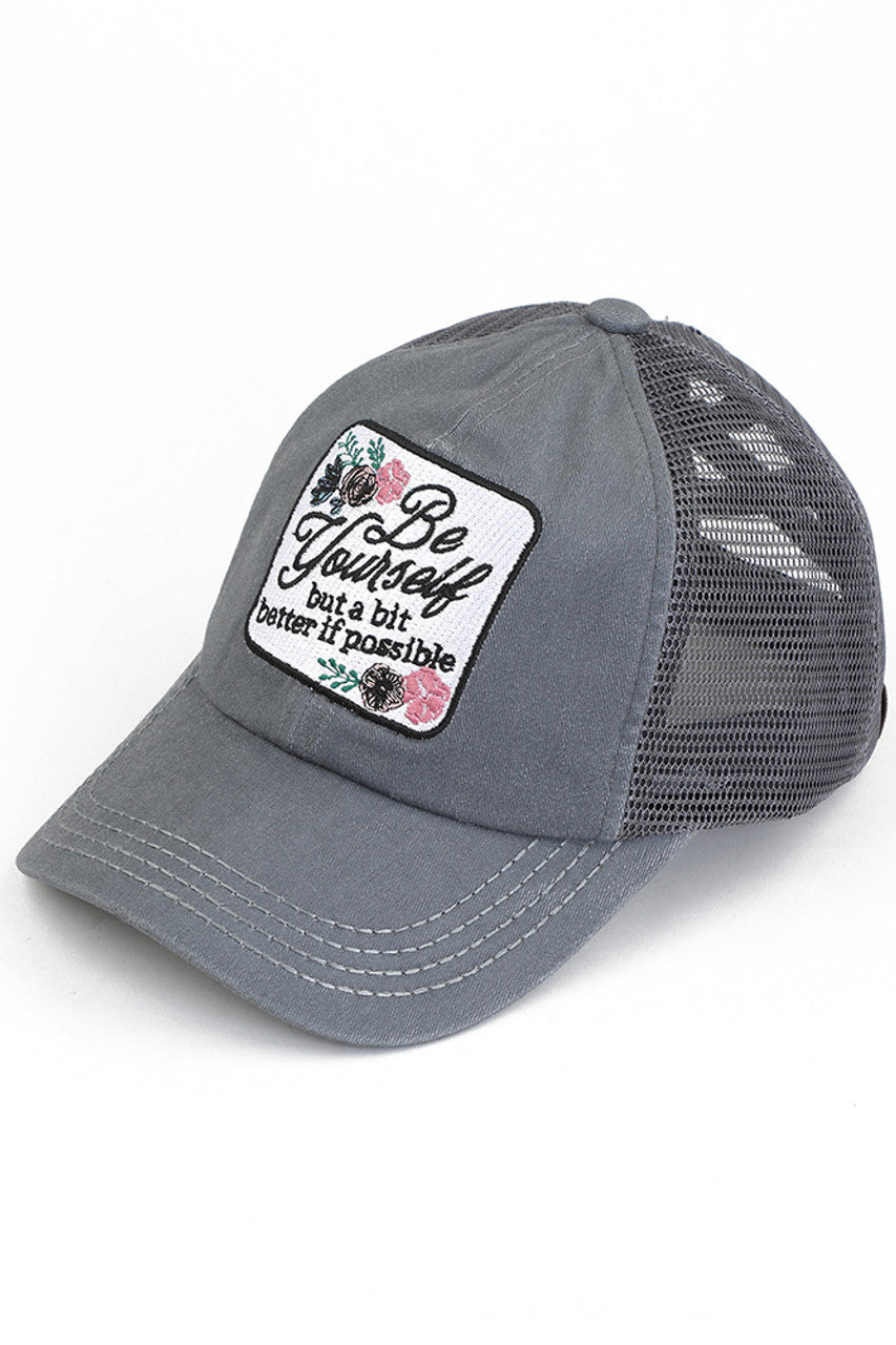 C.C BE YOURSELF Patch Criss-cross Pony Cap - Grey - Pony Cap