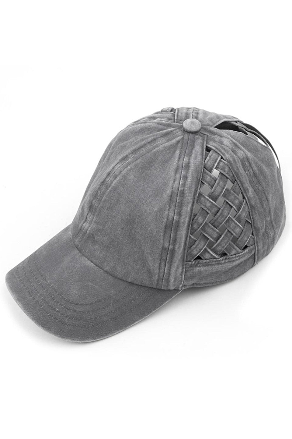Gray C.C WEAVON BASKET CRISS-CROSS PONYCAP is a stylish and functional accessory for any outfit. Made with high-quality materials, this cap features a unique criss-cross design, providing both style and comfort. Stay protected from the sun while looking your best with this trendy ponycap.