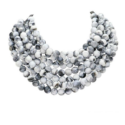 gray chunky acrylic beaded multi-strand necklace with magnetic clasp