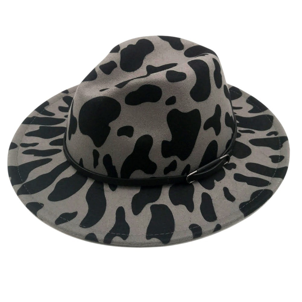 Gray Faux leather band cattle patterned Panama hat adds a trendy touch to any outfit. With its unique design and durable materials, it offers both style and practicality. Stay fashionable and protected from the sun with this statement piece.