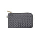 Faux Leather Basket Weave Flat Card Holder Wallet with Wristlet - Gray - Wallets