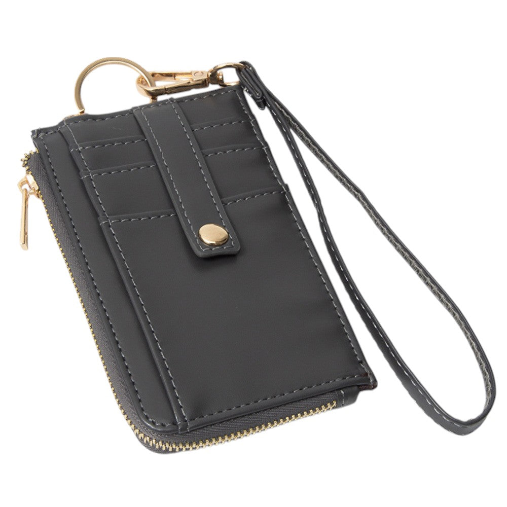 Faux Leather Basket Weave Flat Card Holder Wallet with Wristlet - Wallets