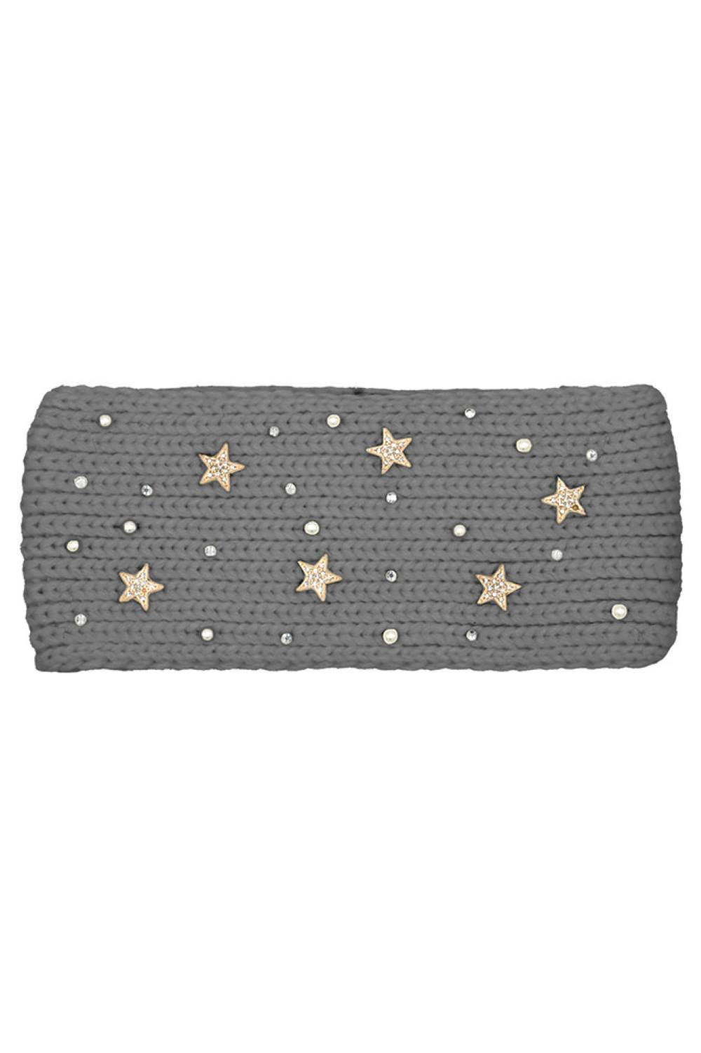 Gray Elevate your winter style with this C.C headwrap featuring elegant star and pearl embellishments. Crafted from soft 100% acrylic, this cozy head band measures 9.5" x 4" and fits one size. Perfect for keeping warm while adding a touch of sparkle to your seasonal look. An effortless accessory that transitions seamlessly from casual outings to special occasions.