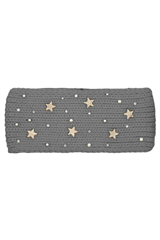 Gray Elevate your winter style with this C.C headwrap featuring elegant star and pearl embellishments. Crafted from soft 100% acrylic, this cozy head band measures 9.5" x 4" and fits one size. Perfect for keeping warm while adding a touch of sparkle to your seasonal look. An effortless accessory that transitions seamlessly from casual outings to special occasions.