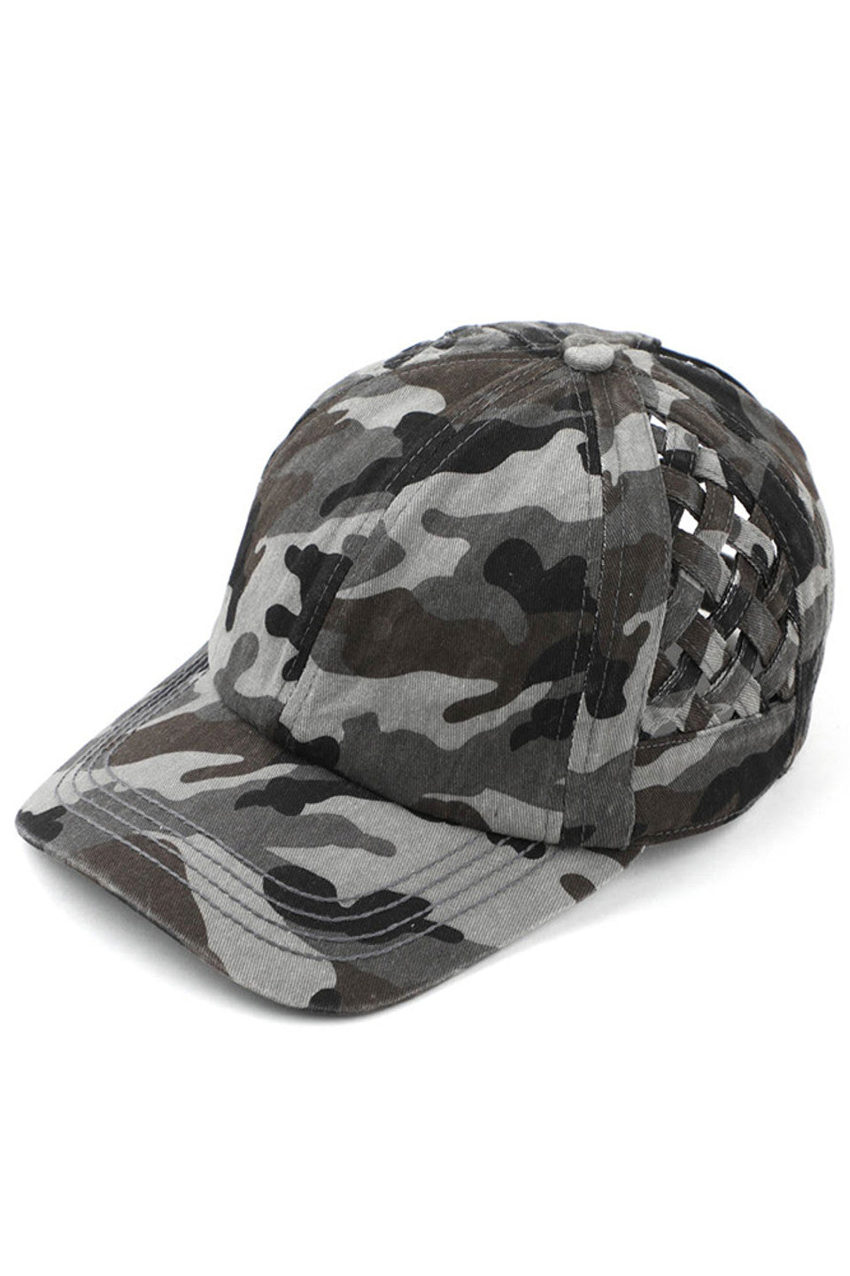 GrayCamo C.C WEAVON BASKET CRISS-CROSS PONYCAP is a stylish and functional accessory for any outfit. Made with high-quality materials, this cap features a unique criss-cross design, providing both style and comfort. Stay protected from the sun while looking your best with this trendy ponycap.