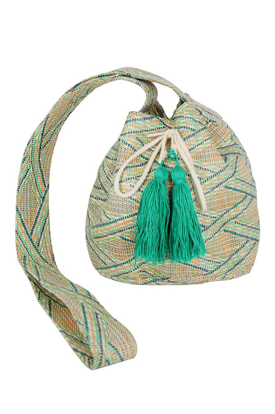 Green Aztec Pattern Strap Aztec Bucket Bag combines traditional design with modern functionality. Crafted with a distinctive Aztec-inspired pattern, this bucket bag offers ample space and a comfortable strap for easy carrying. Its unique aesthetic makes it a versatile accessory, perfect for adding a cultural touch to everyday outfits while providing practical storage. Ideal for those who appreciate both style and utility in their accessories. 