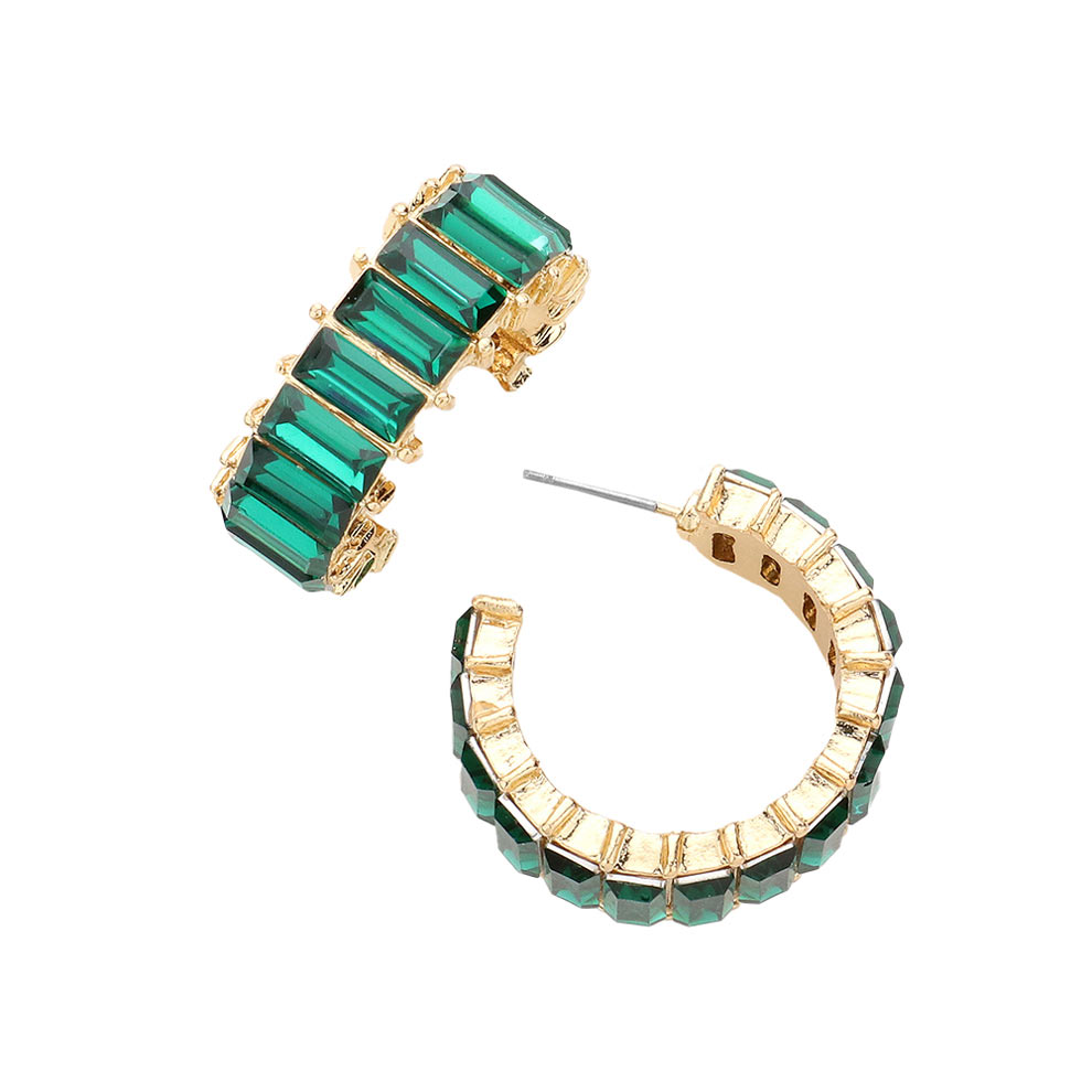 Green Baguette Stone Cluster Hoop Evening Earrings, complete your look with these hoop earrings on special occasions. These beautifully unique designed earrings with beautiful colors are suitable as gifts for wives, girlfriends, lovers, friends, and mothers. An excellent choice for wearing at outings, parties, events, etc.