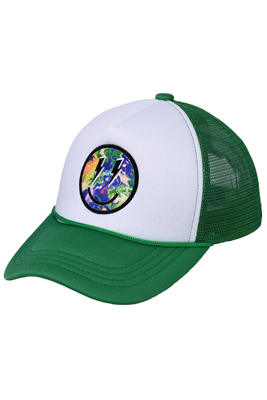 Green C.C Lightning Bolt Eyes Smiley Face Trucker Cap is a fun and stylish accessory for any outfit. With its unique lightning bolt eye design and breathable mesh back, you'll not only look great but also stay cool and comfortable. Perfect for adding a touch of personality to your everyday look.