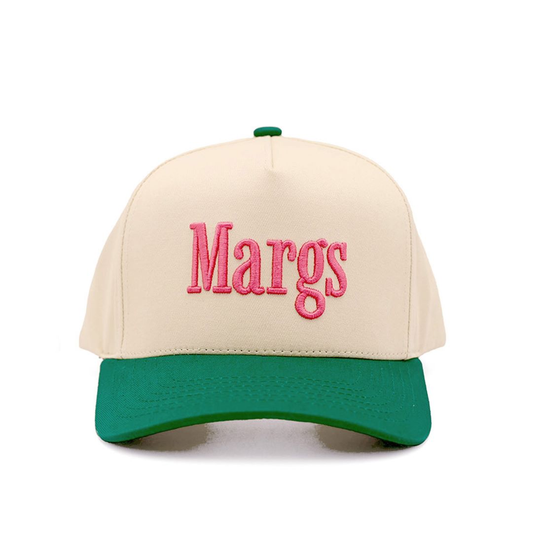 Green CC Beanie “MARGS” Lettering Two-Tone Trucker Baseball Snapback Cap features bold embroidered lettering with a stylish two-tone design for a fun, casual look. The classic trucker silhouette with a snapback closure offers breathable comfort and an adjustable fit for everyday wear.
