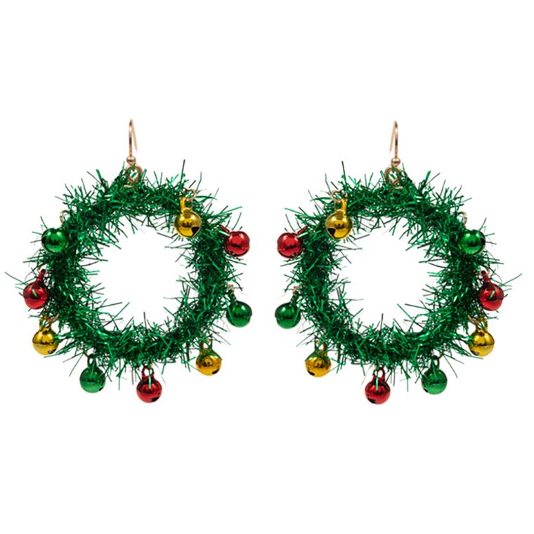 Bring festive flair to your outfit with these tinsel wreath earrings, decorated with playful jingle bell charms. Perfect for holiday events, seasonal parties, or adding cheer to everyday looks, these lightweight earrings offer a bold and joyful statement.