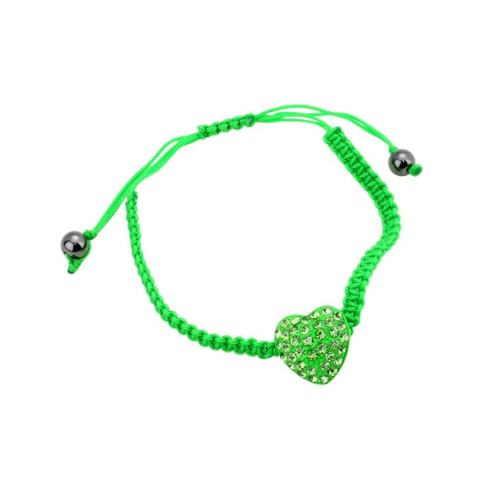 Crystal Pave Heart Cinch Bracelet - Green - Bracelets