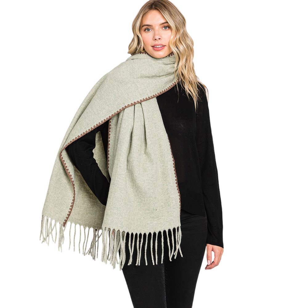 Green Edge Pointed Fringe Oblong Scarf, is delicate, warm, on-trend & fabulous, and a luxe addition to any cold-weather ensemble. This fringe oblong scarf combines great fall style with comfort and warmth. Perfect gift for birthdays, holidays, or any occasion.