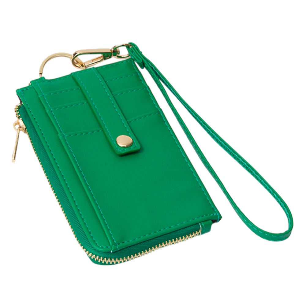 Faux Leather Basket Weave Flat Card Holder Wallet with Wristlet - Wallets