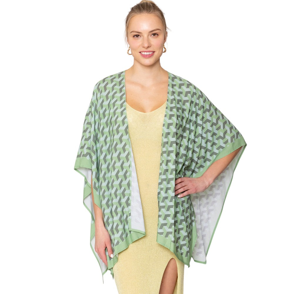 Green Geometric Pattern Print Ruana Poncho is a must-have addition to your wardrobe. Crafted with a unique geometric pattern, this poncho adds a touch of modern style to any outfit. Made with high-quality materials, it provides both comfort and durability. Perfect for any occasion, this versatile piece is a statement piece you won't miss out on. 