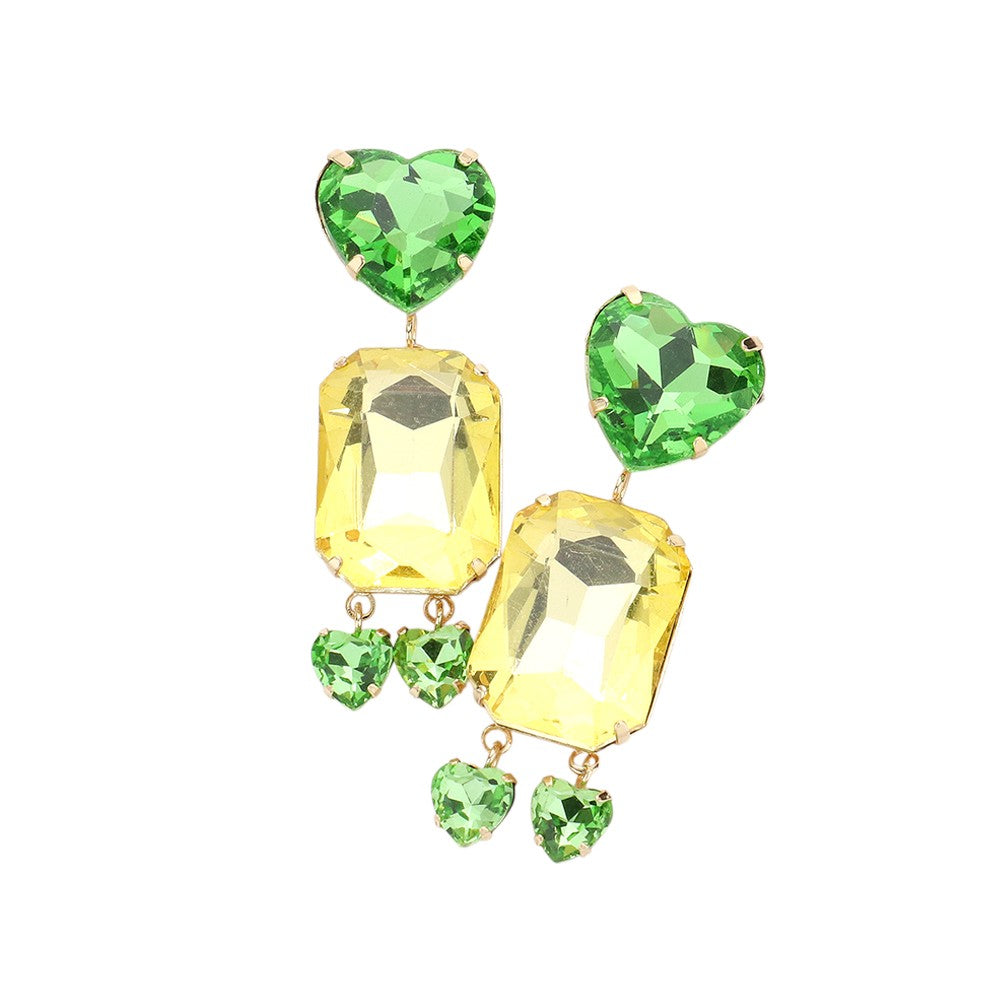 Green Heart Emerald Cut Stone Link Dangle Evening Earrings are perfect for a glamorous evening. Made with stunning emerald-cut stones, these earrings will add a touch of elegance to any outfit. With their delicate link design, they are both stylish and comfortable to wear‚Äîa must-have for any special occasion.