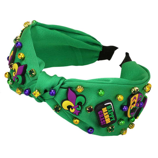 Green-Mardi Gras Charm Stone Cluster Embellished Knot Headband is an essential accessory for any celebration. Adorned with colorful stones and a charming knot, it adds a touch of elegance to any outfit. Perfect for Mardi Gras festivities or any festive occasion.