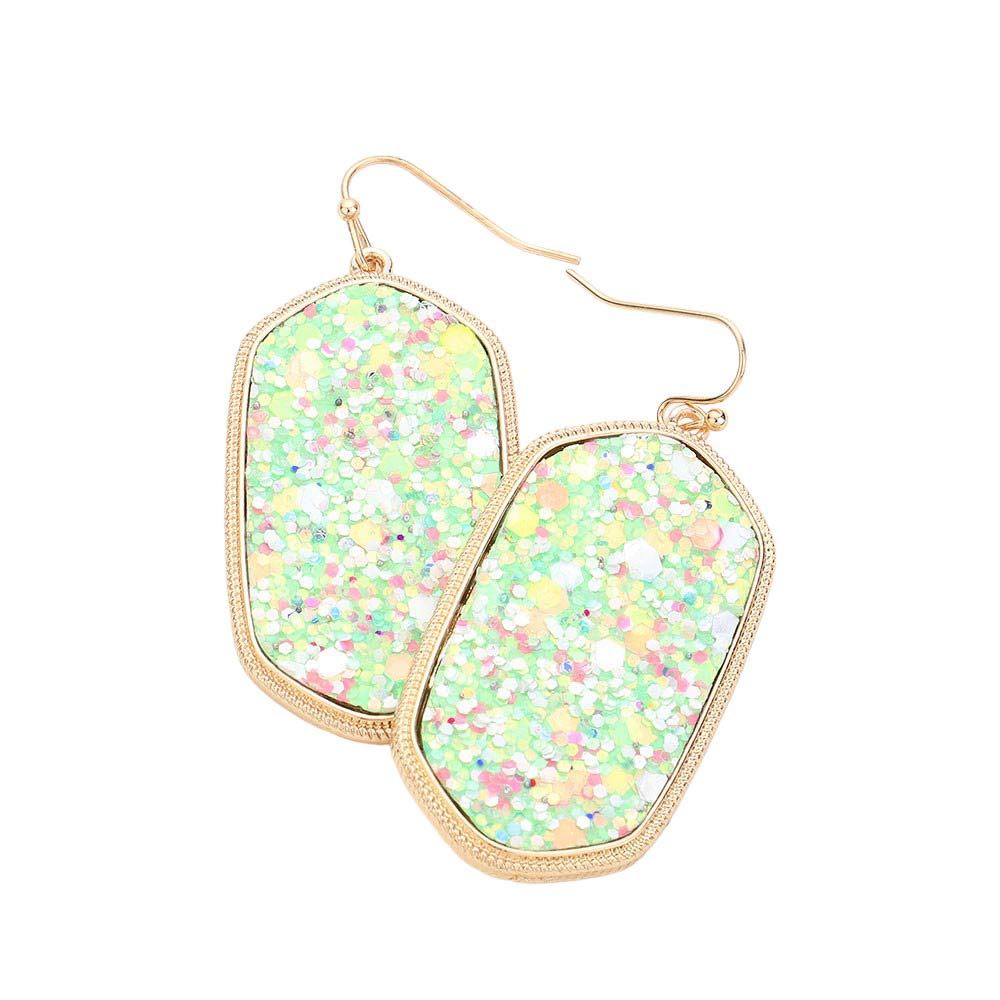Sparkly Hexagon Frame Dangle Earrings - Green Multi - Earrings