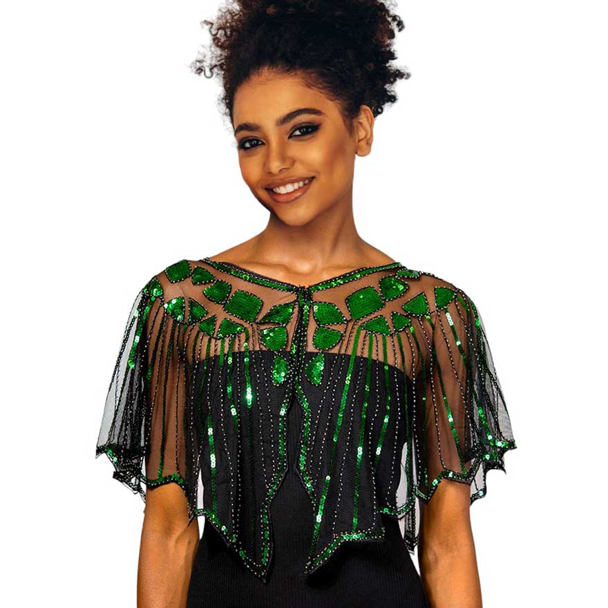 Green Sequin Embellished Shawl, is an elegant accessory perfect for any special occasion. It features intricate sequence detailing that is sure to turn heads. With its lightweight and comfortable construction, this shawl ensures maximum comfort and style. This shawl makes a great gift for loved ones on any special day.