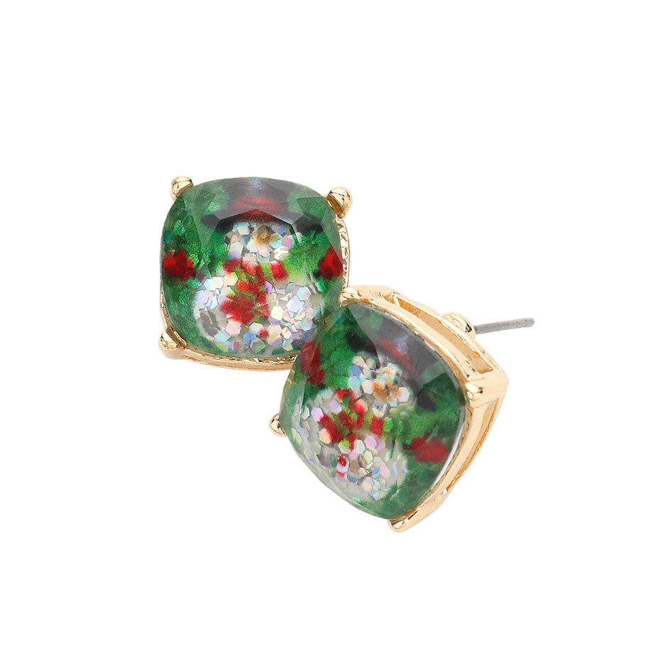 Green Snowman Cushion Square Stud Earrings, enhance your beauty and make a beautiful & unique outlook with these stud earrings. These earrings are the perfect choice for this festive season, especially this Christmas. Perfect Gift for December Birthdays, Christmas, Stocking Stuffers, Secret Santa, BFF. Merry Christmas.