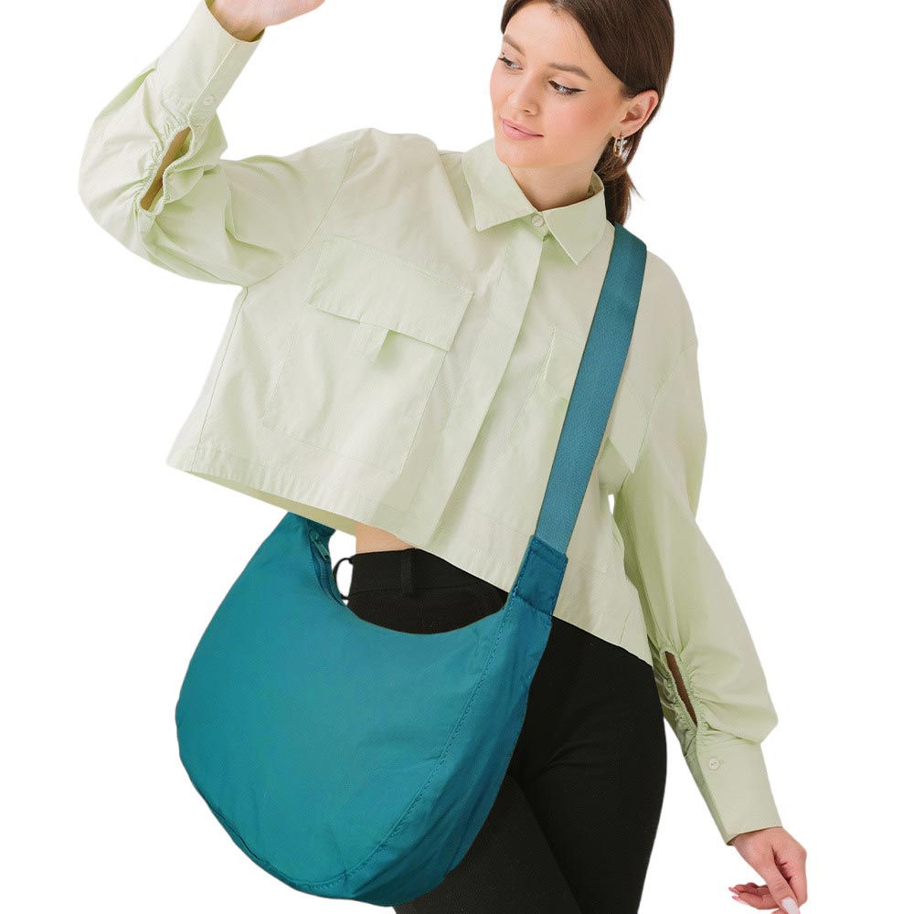 Green Solid Nylon Sling Bag Crossbody Bag, is perfect to carry all your handy items with ease. This handbag features a top zipper closure for security that makes your life easier and trendier. This is the perfect gift idea for a birthday, holiday, Christmas, anniversary, Valentine's Day, etc.