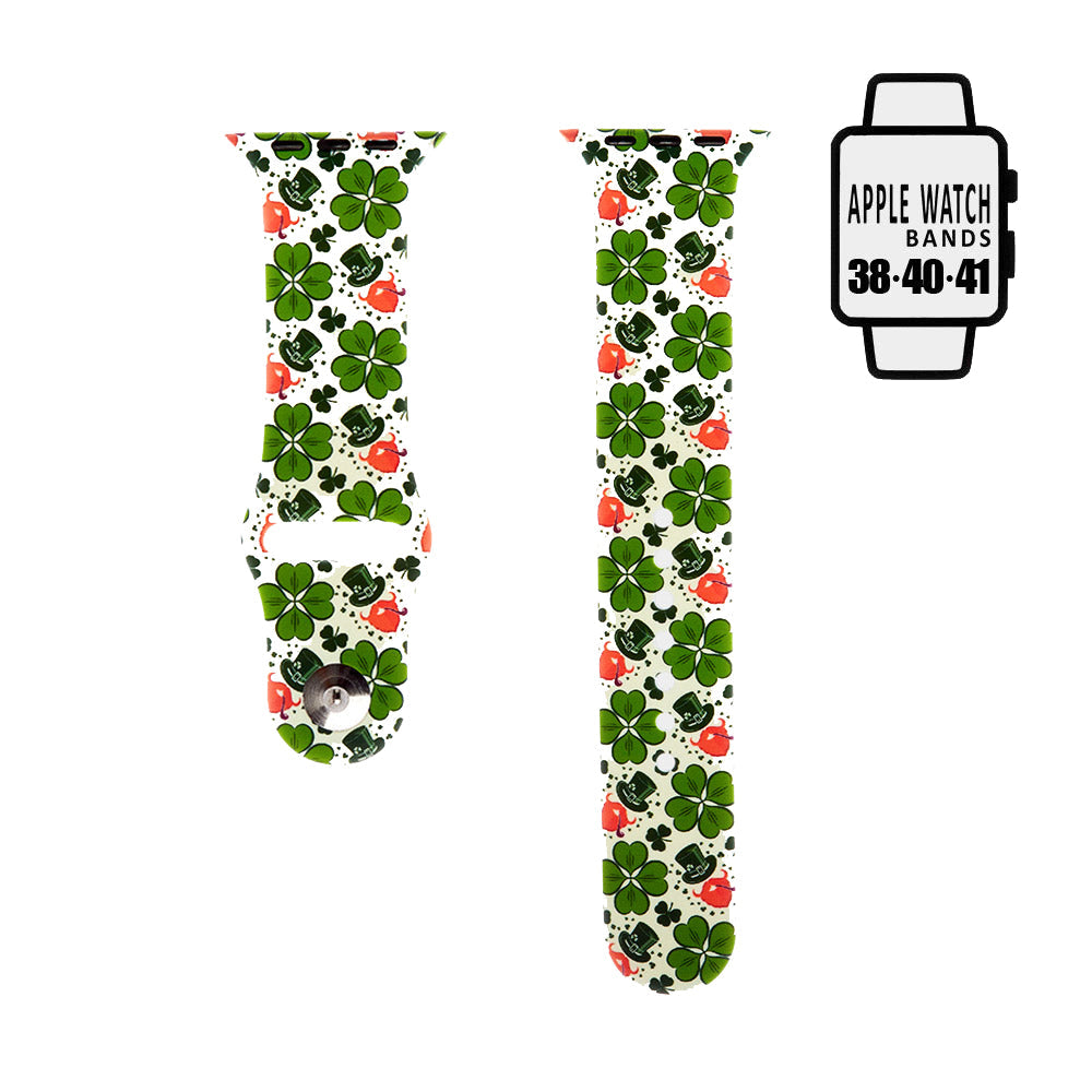 Green-St. Patrick's Day Clover Patterned Apple Watch Silicone Band is the perfect accessory for your Apple Watch. Made with high-quality silicone, it is both stylish and comfortable to wear. The festive clover pattern adds a touch of luck to any outfit. Available in multiple sizes to fit your wrist perfectly. 