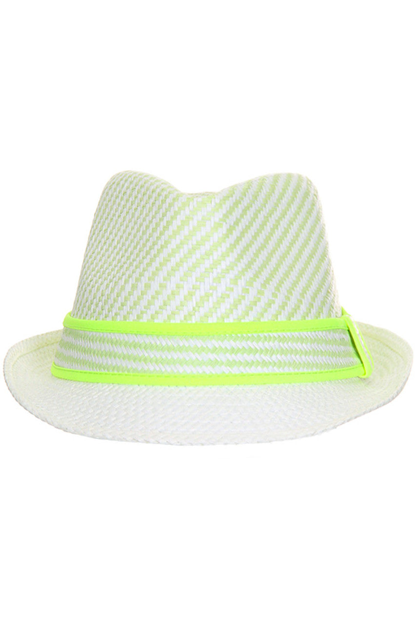 Green Striped fedora hat showcases meticulous attention to detail with its precisely aligned pattern work. The medium-weight construction provides year-round versatility while maintaining structural integrity. Featuring a traditional C-crown shape with front pinch, the hat's proportional brim offers effective sun protection without overwhelming facial features. The interior is finished with a moisture-resistant sweatband and proper crown taping to ensure longevity and consistent fit throughout extended