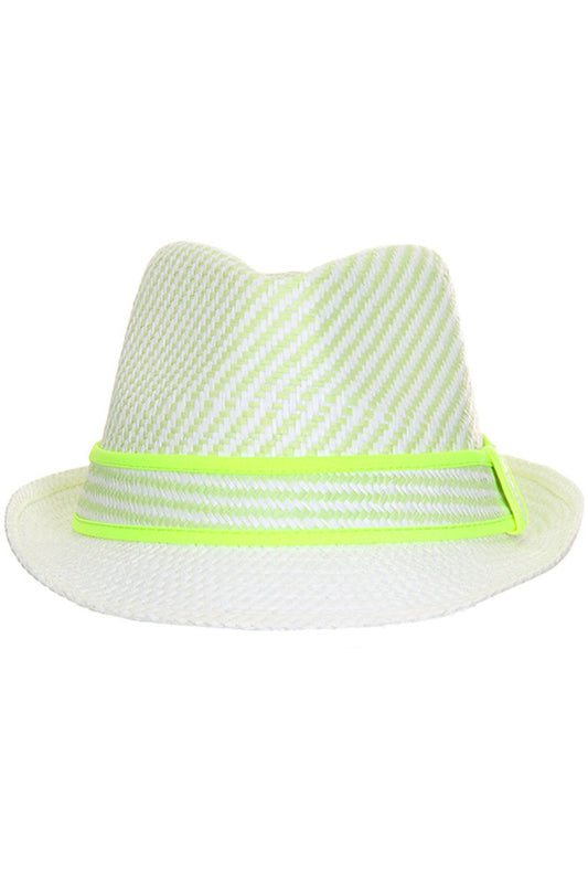 Green Striped fedora hat showcases meticulous attention to detail with its precisely aligned pattern work. The medium-weight construction provides year-round versatility while maintaining structural integrity. Featuring a traditional C-crown shape with front pinch, the hat's proportional brim offers effective sun protection without overwhelming facial features. The interior is finished with a moisture-resistant sweatband and proper crown taping to ensure longevity and consistent fit throughout extended