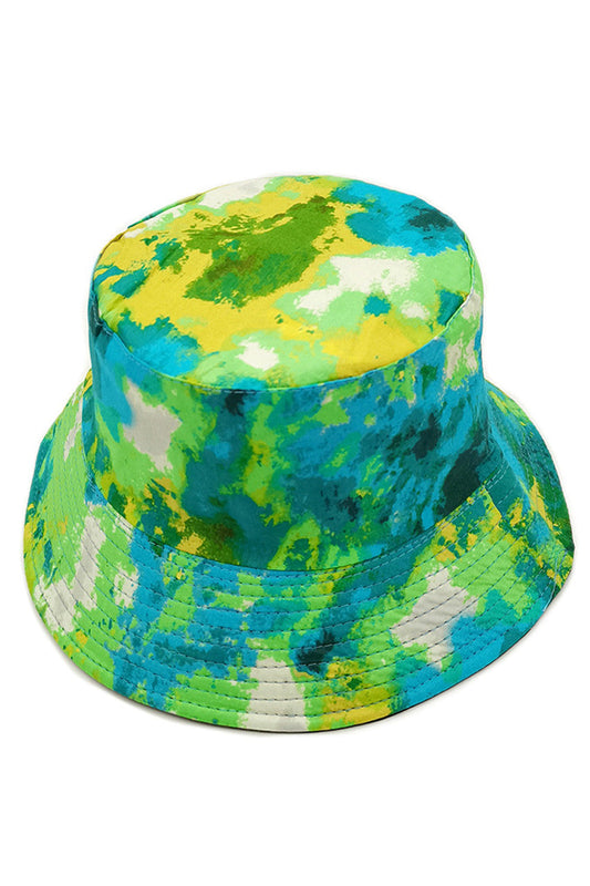 Green TIE DYE REVERSIBLE BUCKET HAT features vibrant tie-dye patterns that deliver two distinct looks in one versatile accessory. Constructed with quality materials for durability, it provides effective sun protection while making a bold fashion statement. Perfect for festivals, beach days, or adding a touch of artistic flair to casual outfits.