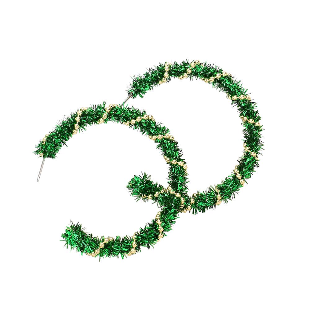 Green Tinsel Hoop Earrings, these stylish earrings are crafted from lightweight metal and feature a unique textured design. These hoop earrings are the perfect festive accessory to spruce up any outfit this Christmas. Perfect Birthday Gift, Anniversary Gift, Mother's Day Gift, Prom Jewelry, Thank you Gift.