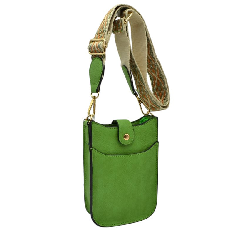 Vegan Leather Crossbody Bag with Adjustable Guitar Straps - Green - Crossbody Bags