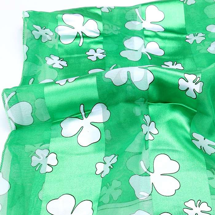 Green-White-6PCS Silk Feel Satin Striped Clover Print Scarves, perfect to accent your outlook with the St. Patrick's day Clover scarves & show your love for the Irish. The luck of the Irish will be with you this year while wearing this clover-themed silk scarf. These cute shamrock scarves are the perfect accessory to finish off.
