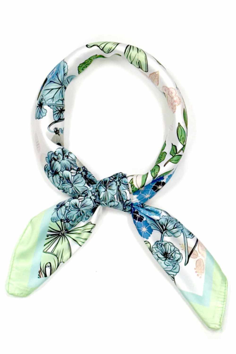 Green Brighten your summer style with this charming floral pattern print bandana scarf. Crafted from lightweight 100% polyester, it's perfect for warm weather wear tie it around your neck, head, or wrist for effortless versatility. The generous 27.5" x 27.5" square cut offers plenty of styling options. Easy to care for and designed for comfort, this scarf is an essential accessory for any season.