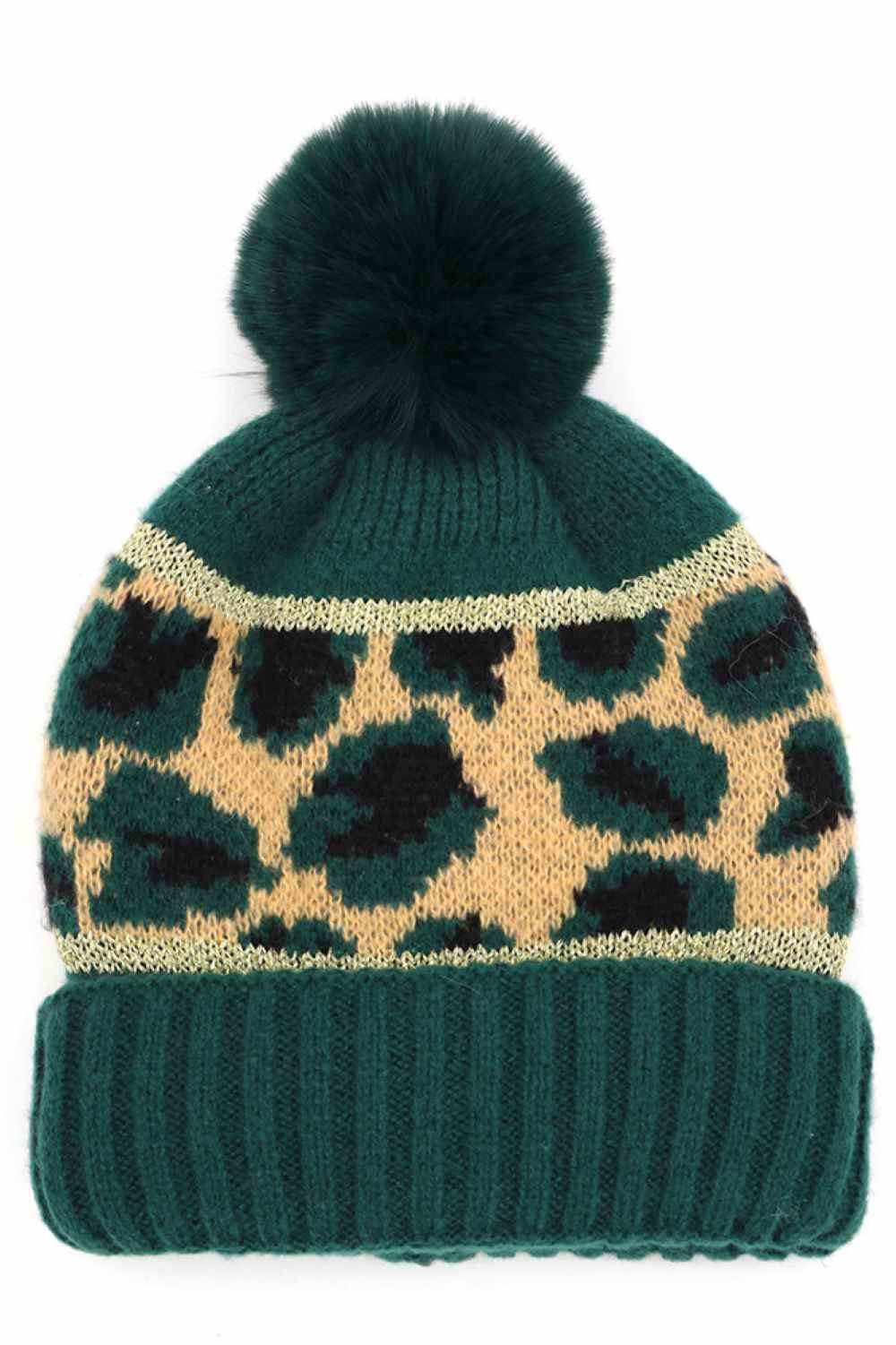 Green Leopard PomPom Beanie features a bold leopard print design topped with a fluffy pompom for a trendy, winter-ready look. Made with a soft stretch fit, it delivers cozy warmth while adding stylish flair to your cold-weather outfits.