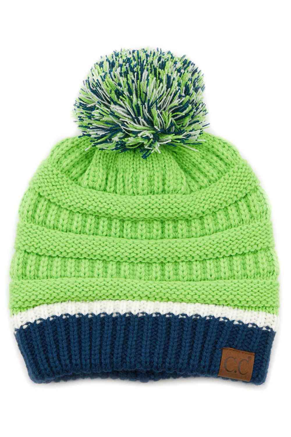 Green Navy The C.C Team Color Ribbed Beanie combines style and comfort in one versatile piece. Crafted from 100% acrylic, this beanie features a classic ribbed knit design with a playful pom on top, making it perfect for staying warm during chilly days.