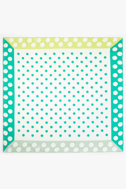 Green Elevate your accessory game with this versatile bandana scarf featuring a charming polka dot pattern accented by vibrant color edge blocks. Crafted from 100% lightweight polyester with a silky finish, it drapes beautifully and feels luxuriously soft against your skin. The generous 27.5" x 27.5" square dimensions offer endless styling possibilities—wear it as a headscarf, neck wrap, or tie it to your bag for a pop of personality. Perfect for all seasons, this easy-care piece transitions seamlessly from