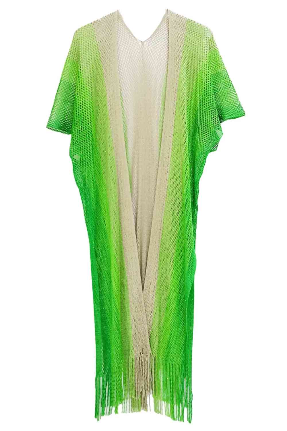 Two Tone Lurex Kimono - Green - Kimonos